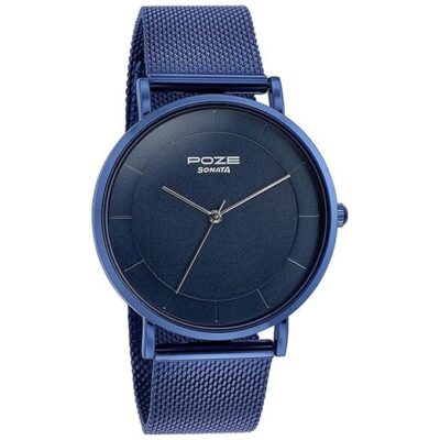 Sonata Poze Quartz Analog Blue Dial Mesh Strap Watch for Men
