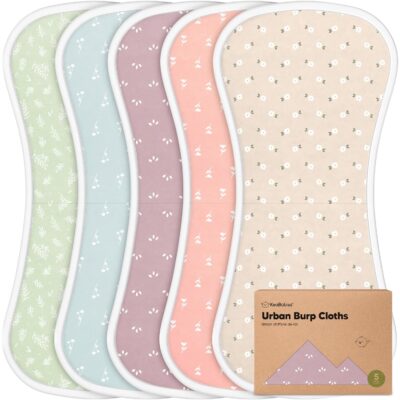 5-Pack Organic Burp Cloths for Baby Boys and Girls - Ultra Absorbent Burping Cloth, Burp Clothes, Newborn Towel - Milk Spit Up Rags - Burpy Cloth Bib for Unisex, Boy, Girl - Burp Cloths (Blooms)