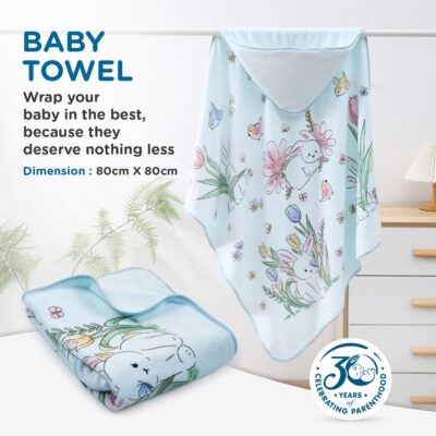 Mee Mee Hooded Baby Bath Towel for New Born | Wash Cloth, Quick Absorbent, Can be Used for Baby Swaddling, Extra Soft Cotton Towels for Kids/Toddlers/Infants/Babies, Pack of 1, (Blue Flowers) 80X80 CM