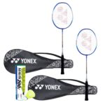 YONEX ZR 100 Light Badminton Combo (Set of 2 ZR 100 Aluminum Light Badminton Racquet with Full Cover Blue + Mavis 200I Shuttlecock Pack of 6)