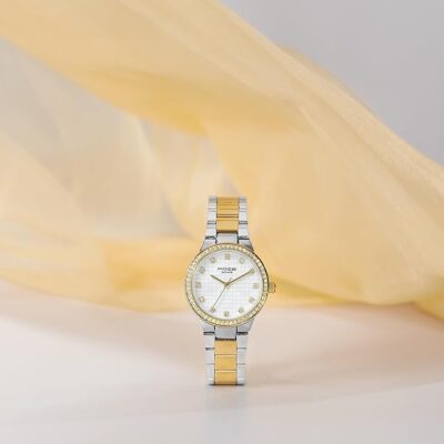 Sonata Bi Metal Breeze Quartz White Round Dial Women's Watch | Stainless Steel Material | Multi Color Band - SP80120BM01