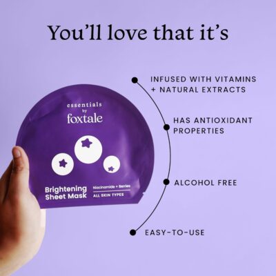 Foxtale Brightening Sheet Mask with Niacinamide and Berries for Bright Skin, Men & Women, 26g