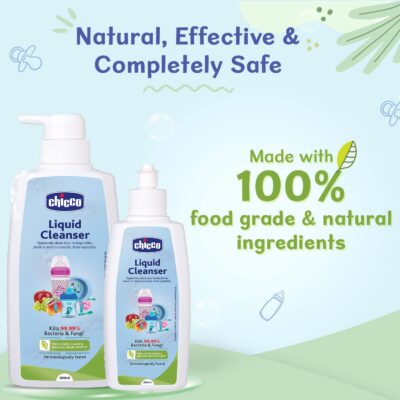 Chicco Liquid Cleanser 500ml Bottle Wash for Cleaning Baby Bottles, 100% Food Grade & Natural Ingredients, Anti-Bacterial & Anti-Fungal, Baby Safe & Dermatologically tested