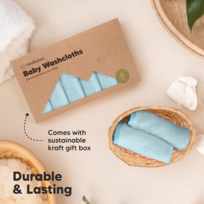 KeaBabies 6-Pack Organic Bamboo Washcloths - Soft, 10" Square Baby Washcloths - Face Towel for Baby, Adult & Infant - Bravo Blue