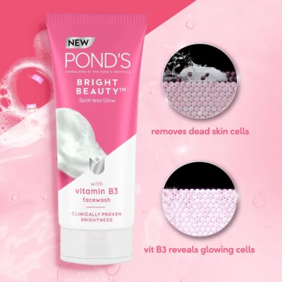 POND'S Bright Beauty Anti-Dullness & Brightening Facewash with Niacinamide | For Glass-Skin Like Shine and with 4X Visibly Brighter Skin, 100gm