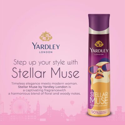 Yardley London Stellar Muse Refreshing Body Spray for Women, 150ml | Deodrant body spray for Daily use | 90% Naturally derived