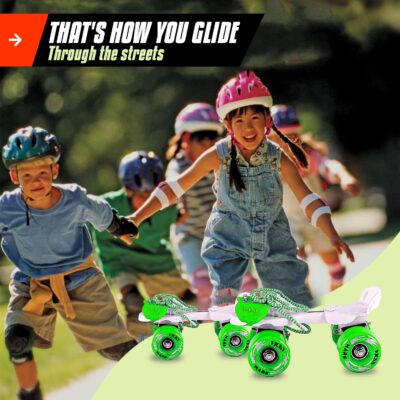 Vicky Mars Roller Skates with Dual Layer Coated for Unisex Kids Adjustable 4 Wheels Skating Shoe Age Group Upto 8 Years (Green)