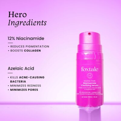 Foxtale 12% Niacinamide Face Serum with Azelaic Acid for Oil Control & Brightening | Reduces Acne, Blemishes & Acne Marks | Brightens & Smoothens Skin | Face Serum for Women & Men | 30 ml