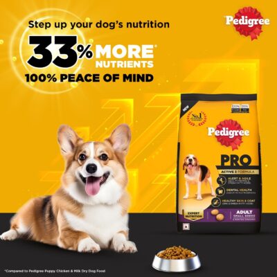 Pedigree PRO Adult Small Breed, 3 kg Dry Dog Food, Vet Trusted Brand, Expert Nutrition, Quality Protein, 33% More Nutrients (9 Months Onwards)