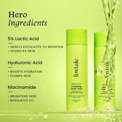 Foxtale Exfoliating Face Toner with 5% Lactic Acid for Pore Tightening & Gentle Exfoliation, Alcohol Free Toner for Glowing Skin, For All Skin Types, Men & Women, 150 ml