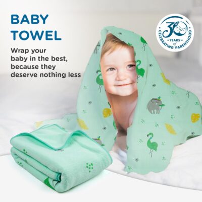 Mee Mee Micro Fiber Baby Bath Towel for New Born | Wash Cloth, Quick Absorbent, Extra Soft Cotton Towels for Kids/Toddlers/Infants/Babies, Pack of 1, Green 70X110 CM