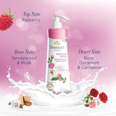 Yardley London English Rose Moisturizing Body Lotion With Germ Shield| Infused With Rose & Geranium Oil| Daily Use Hand & Body Lotion With Vitamin C & B3 For Women| 400ml
