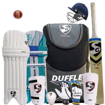 SG Full Cricket Kit with Duffle Bag and Trycom Brand Ball(with helmat) (Size 5 Ideal for Age Between 10 to 11 Year)