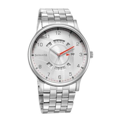 Sonata RPM Silver Dial Stainless Steel Strap Analog Watch for Men-NS77105SM06