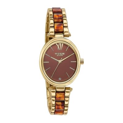 Sonata Poze Quartz Analog Brown Dial Solid Link Strap Watch for Women