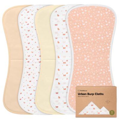 5-Pack Organic Burp Cloths for Baby Boys and Girls - Ultra Absorbent Burping Cloth, Burp Clothes, Newborn Towel - Milk Spit Up Rags - Burpy Cloth Bib for Unisex, Boy, Girl - Burp Cloths (Butterflies)