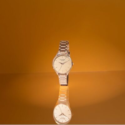 Sonata Golden Hour Quartz Gold Round Dial Women's Watch | Stainless Steel Material | Multi Color Band - SP80111WM03