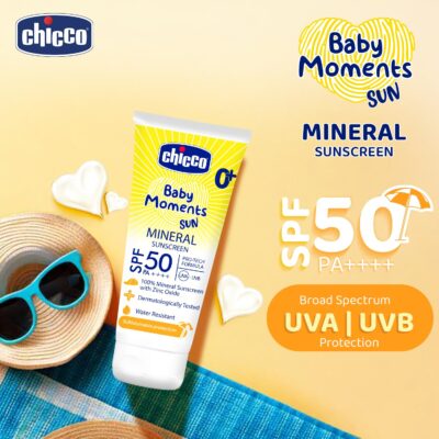 Chicco Baby Moments Mineral Sun Cream SPF 50 for Babies, 75g| 100% Mineral Sunscreen | PA++++ | UVA and UVB Protection | Phenoxyethanol, Parabens & Lauryl Sulphates Free