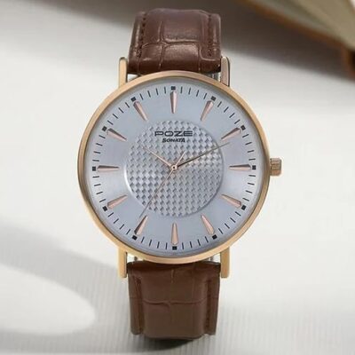 Sonata Poze Quartz Analog Silver Dial Tan Leather Strap Watch for Men