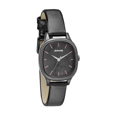 Sonata Linnea Black Dial Women Analog Watch with Leather Strap-NS8173NL01