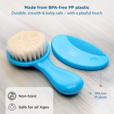 Mee Mee Soft Grip Baby Hair Brush & Comb Set | Soft Bristles for Gentle Scalp Care | Infant & Toddler Grooming Kit | Elegant Design – Perfect Baby Shower Gift (Blue)