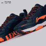 Li-Ning Men Ultra Power Non-Marking Badminton Shoe|Indoor Sports|Stability Heel, Prototypical Sole, Lightweight (Navy/Orange,UK 1)