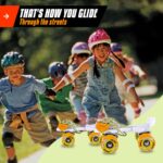 Click to see full view Vicky Mars Roller Skate Stylish Size Adjustable Unisex Skates with Brakes & Fibre Roll 4 Wheels for Indoor and Outdoor Skating (21-28 cm, Orange)