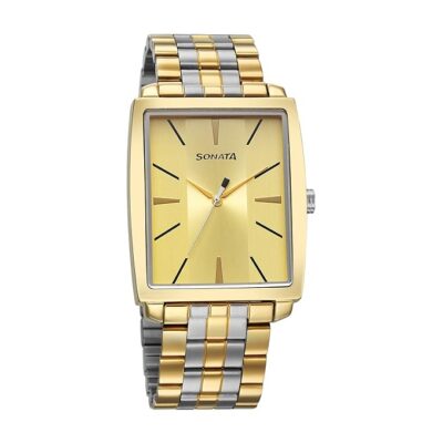 Sonata Utsav Quartz Analog Champagne Dial Watch for Men-NS7143BM02