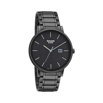 Sonata Quartz Analog with Date Stainless Steel Strap Watch for Men-NS7131NM02
