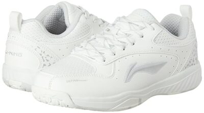 Li-Ning Ultra Power Non-Marking Badminton Shoe|Indoor Sports|Stability Heel, Prototypical Sole, Lightweight Shoe (White/Grey,UK 1)