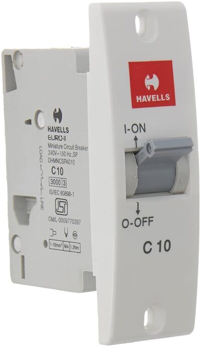 Havells DHMNCSPA010 PVC Plastic 10A SP C Mini MCB (White)