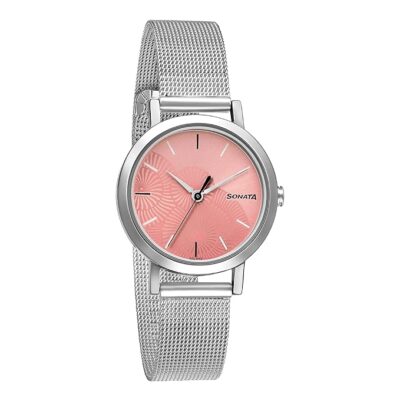 Sonata Linnea Pink Dial Women Analog Watch with Stainless Steel Strap-NS8174SM02