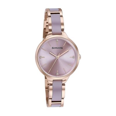 Sonata Wedding Edit Quartz Analog Pink Dial Stainless Steel with Acetate Strap Watch for Women