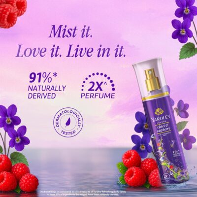 Yardley London Violet & Raspberry Fine Fragrance Mist Spray| 2X Fresh Perfume Spray For Women| 91% Naturally Derived| 135Ml