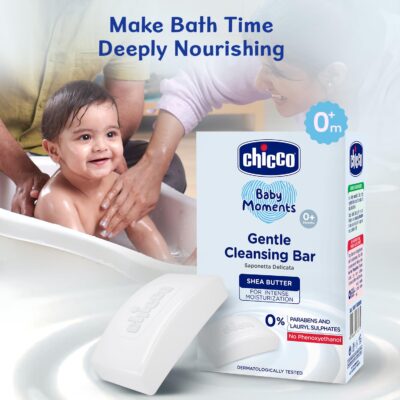 Chicco Baby Moments Gentle Cleansing Bar with Goodness of Shea Butter for Intense Moisturization 100g