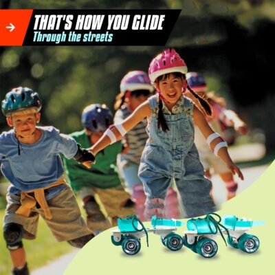 Vicky Mars Roller Skate Stylish Size Adjustable Unisex Skates with Brakes & Fibre Roll 4 Wheels for Indoor and Outdoor Skating (21-28 cm, Green)