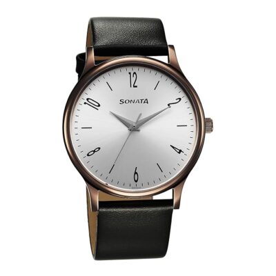 Sonata Aspire Quartz Analog Silver Dial Leather Strap Watch for Men-77105QL03W/NT77105QL03W