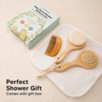 KeaBabies Baby Hair Brush&Comb Set For Newborn-Natural Wooden Hairbrush With Soft Goat Bristles For Cradle Cap-Perfect Scalp Grooming Product For Infant,Toddler,Kids-Baby Registry Gift(Round)