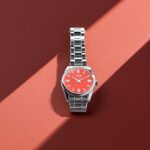 Sonata Poze Quartz Orange Dial Silver Metal Strap Analog Watch for Men-SP70033SM03W