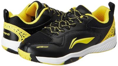 Li-Ning Ultra Power Non-Marking Badminton Shoe|Indoor Sports|Stability Heel, Prototypical Sole, Lightweight Shoe (Black/Yellow,UK 3)