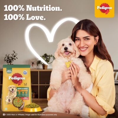 Pedigree Adult & Puppy Dry Dog Food, 100% Vegetarian, 1 kg, Contains 37 Essential Nutrients, 100% Complete & Balanced Food for Adult Dogs