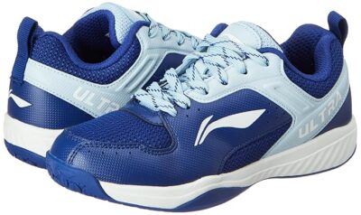 Li-Ning Ultra Speed Non-Marking Badminton Shoe|Indoor Sports|Stability Heel, Prototypical Sole, Lightweight Shoe (Navy Blue/Light Blue,UK 1)