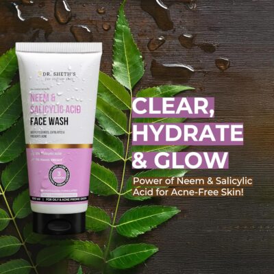 Dr. Sheth's Neem & 2% Salicylic Acid Face Wash | For Oily & Acne Prone Skin | With 1% Zinc PCA, Vitamin E, C & B5 | Deeply Cleanses | Exfoliates Skin | Prevents Acne | For Men & Women | 100ml