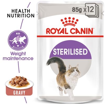 Royal Canin Sterlised for Adult Cats, 85 Grams, Pack of 12 Sachet, Wet Food, Supports Weight Management, Urinary Health, and Instinctively Preferred