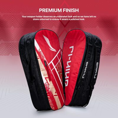 Li-Ning Raider Max Double Zipper Polyester Badminton Kit Bag (Red) | Unbreakable Zippers | Easy Mobility | Unisex - Men, Boys, Girls, Women