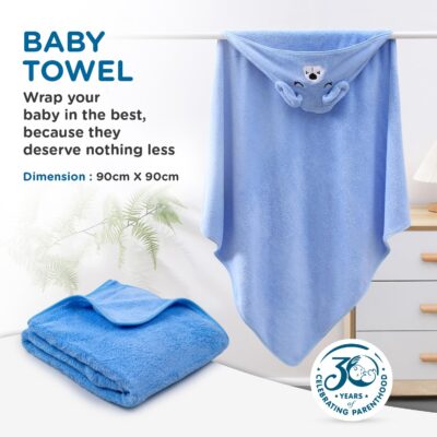 Mee Mee Hooded Baby Bath Towel for New Born | Wash Cloth, Quick Absorbent, Can be Used for Baby Swaddling, Extra Soft Cotton Towels for Kids/Toddlers/Infants/Babies, Pack of 1, (Blue Dog) 80X80 CM