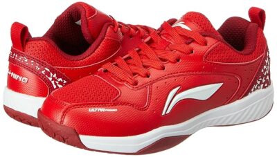 Li-Ning Ultra Power Non-Marking Badminton Shoe|Indoor Sports|Stability Heel, Prototypical Sole, Lightweight Shoe (RED/White,UK 2)