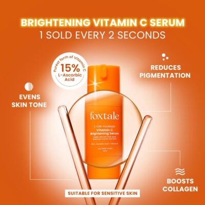 Foxtale 15% Vitamin C Face Serum for Glowing Skin | Purest Vitamin C (L-Ascorbic Acid) with Vitamin E | Moisturizing Serum for Sensitive Skin | All Skin Types | Face Serum for Men & Women | 30 ml