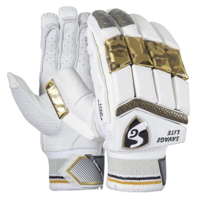 SG Savage Lite Cricket Batting Gloves | Color: White | Size: Mens, Right Hand | for Men & Boys | Material: Leather | Impact Protection & Enhanced Grip, Ventilation | Lightweight