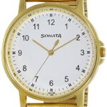 Sonata Quartz Analog White Dial Stainless Steel Strap Watch for Men-NS77083YM01